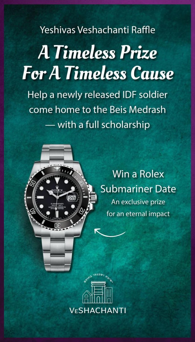 MKYstatus's tweet image. Give a newly released IDF soldier his dream of returning to yeshiva- and (maybe) win a Rolex!
rayze.it/veshachanti/