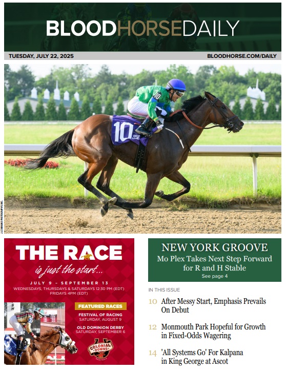 BloodHorse's tweet image. In Tuesday's #BHDaily:
Mo Plex Takes Next Step Forward for R and H Stable
After Messy Start, Emphasis Prevails On Debut
Monmouth Park Hopeful for Growth in Fixed-Odds Wagering
READ MORE →tinyurl.com/BHDaily