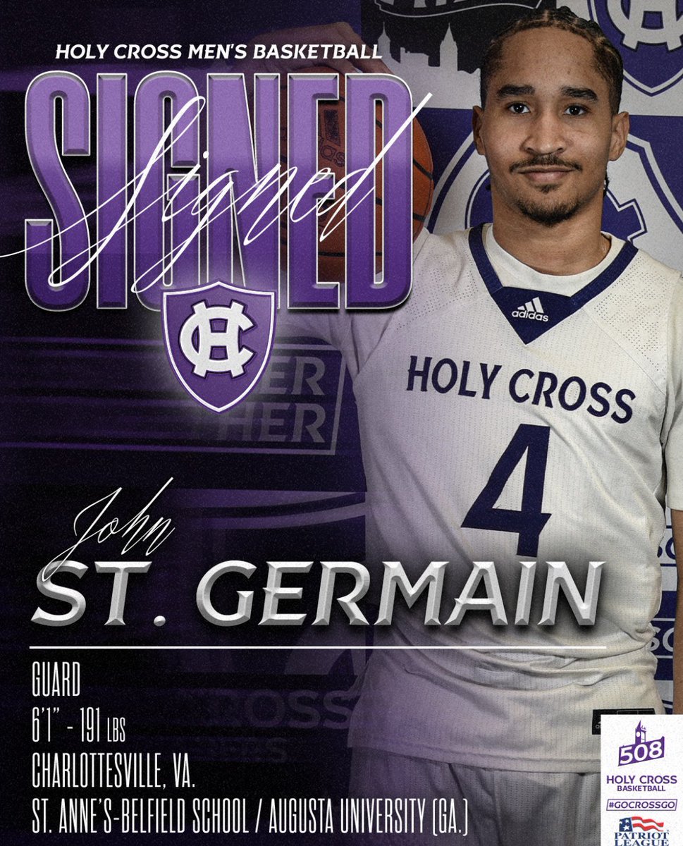 MMM Patriot League Preseason Newcomer of the Year:

John St. Germain (Holy Cross)

St. Germain impressed at one of the best DII programs in the country, Augusta. As a sophomore he averaged 11.8 points, 3.7 assists and 1.4 steals per game on 44.6% from 3. Expect immediate impact.