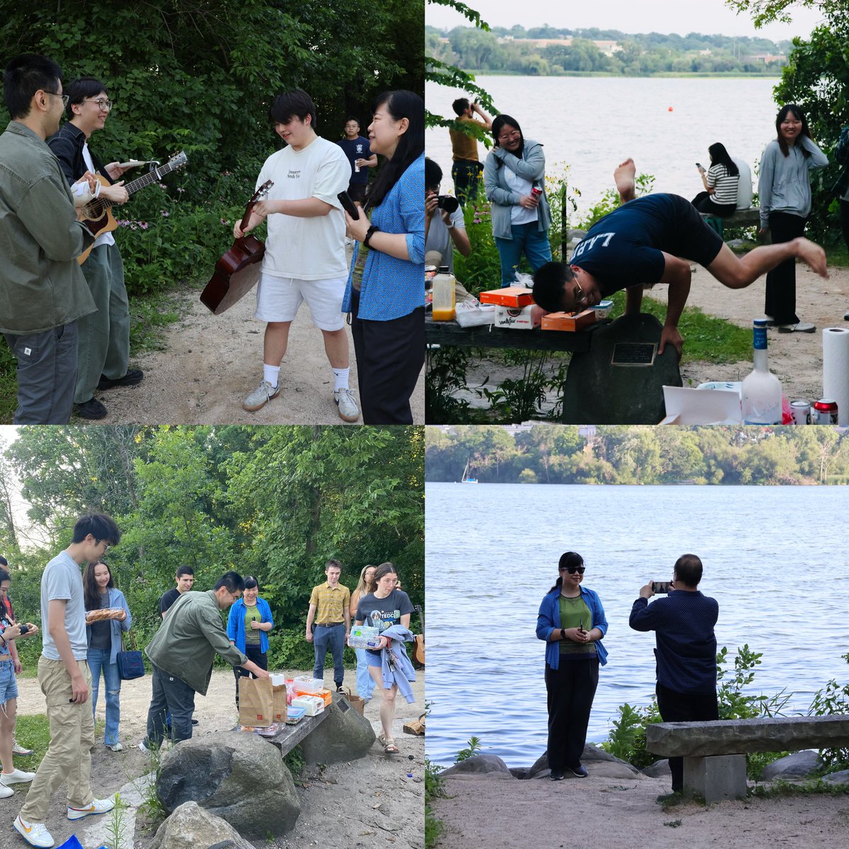 LiResearch's tweet image. Li Lab spent a fun summer Sunday night with a cozy fire pit hangout at Picnic Point🔥 Delicious s’mores, sausages, snacks and furry friends🌽🍫🧀 🐶The highlight? A surprise birthday celebration for our amazing PI🎂🎉 Thank you for always supporting us in everything we do💜