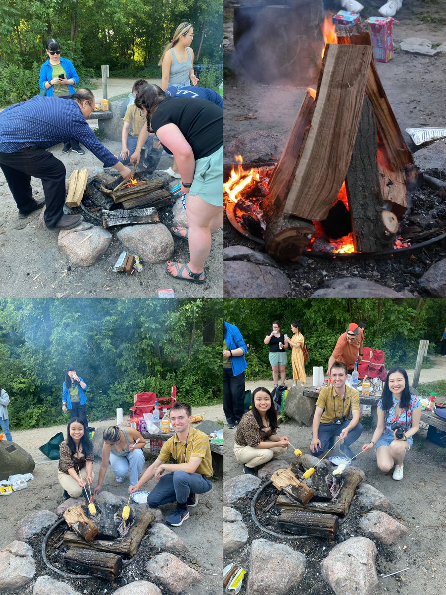 LiResearch's tweet image. Li Lab spent a fun summer Sunday night with a cozy fire pit hangout at Picnic Point🔥 Delicious s’mores, sausages, snacks and furry friends🌽🍫🧀 🐶The highlight? A surprise birthday celebration for our amazing PI🎂🎉 Thank you for always supporting us in everything we do💜