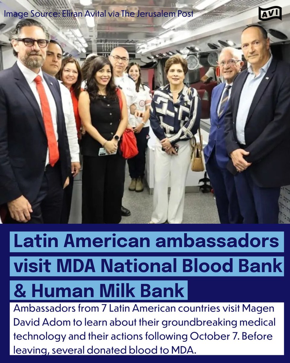 AlliedVoicesIL's tweet image. Ambassadors from 7 Latin American countries visited Magen David Adom (@Mdais) to see Israel’s lifesaving tech and emergency response. 🇮🇱🤝🌎
Some even donated blood before leaving – true solidarity in action!
#Israel #LatinAmerica #MagenDavidAdom