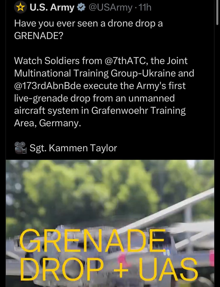 OAlexanderDK's tweet image. The U.S. army just deleted the post where they were bragging about being able to drop a single grenade from a $15,000 drone as if it was a groundbreaking innovation.