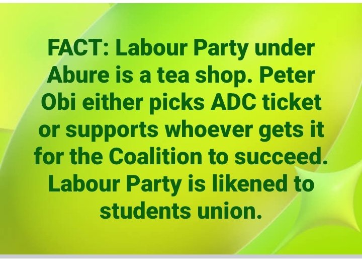 gpflow's tweet image. Just a noise making clan...
Obi either gets it in the coalition or supports whoever gets it.
@aonanuga1956 @thecableng @adc @PeterObi @NigeriaInfoPH @OfficialAPCNg