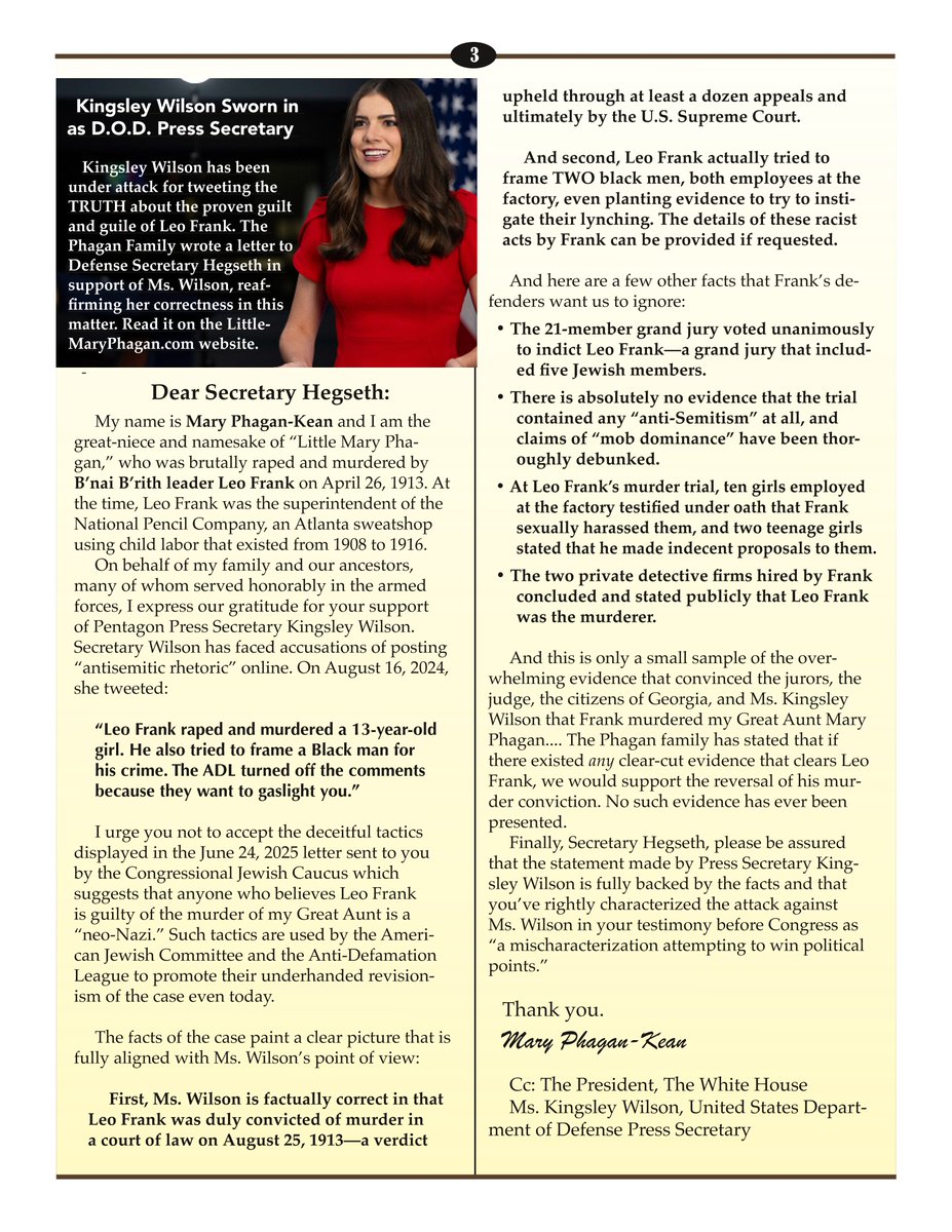 PhaganKean's tweet image. The Phagan Family Newsletter Number 15: July 21, 2025 (Part 1 of 4 Pages)
SHAME ON GEORGIA
for the Generations of Political Corruption, Opaque Secrecy, and Deceitful Revisionism Surrounding the 1913 Sexual Assault and Strangulation of Little Mary Phagan by Convicted Homicidal…