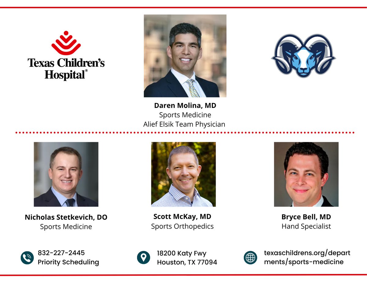 Alief Elsik AT (@elsiksportsmed) on Twitter photo Our team Dr’s for the school year and specifically Dr Molina who will be in our sideline for football games 🐏
Thank you for the support of the Mighty Rams
<a href="/Alief_Athletics/">Alief ISD Athletics</a> <a href="/ElsikFootball/">Elsik Football</a> <a href="/elsik_vb/">Elsik Volleyball</a> <a href="/ElsikRamsHoops/">Alief Elsik Basketball</a> <a href="/ElsikSoccer/">Elsik Soccer</a> Our team Dr’s for the school year and specifically Dr Molina who will be in our sideline for football games 🐏
Thank you for the support of the Mighty Rams
<a href="/Alief_Athletics/">Alief ISD Athletics</a> <a href="/ElsikFootball/">Elsik Football</a> <a href="/elsik_vb/">Elsik Volleyball</a> <a href="/ElsikRamsHoops/">Alief Elsik Basketball</a> <a href="/ElsikSoccer/">Elsik Soccer</a>