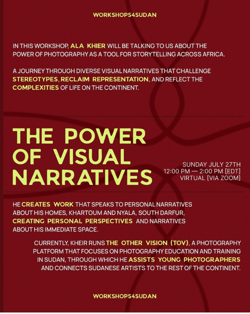 Our next workshop for Sudan is coming up in less than a week with the talented Sudanese photographer Ala Kheir. Sudanese students can attend for free wherever you are. 

Sign up here:
chuffed.org/project/worksh…