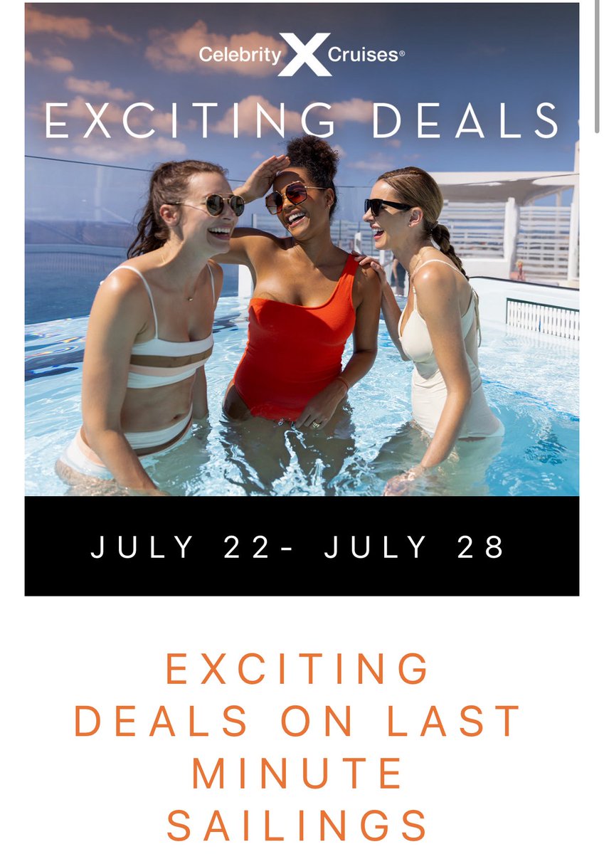 RodLacroix's tweet image. 🚨 One-week only! 🚨
Celebrity Cruises’ Exciting Deals are here:
🥂 Classic Drinks + Wi-Fi
💰 Or cruise-only rates for max savings
Either way, you’re sailing in style—but only if you book THIS WEEK. ⏳
DM me or email Rodney@TakeTheVacation.com
#RodTripAdventures #CruiseDeals