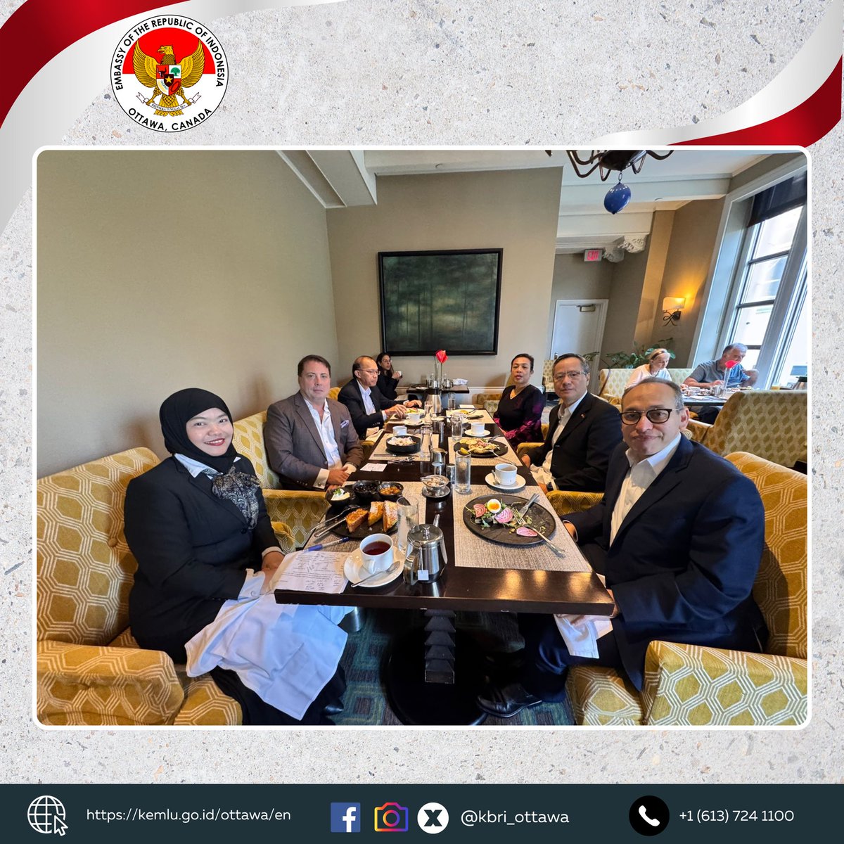 Hello Friends of #KBRIOttawa
(15/7) Amb Muhsin Syihab met with ASEAN Ambs in 🇨🇦 &amp; CABC President Wayne Farmer over breakfast to discuss strengthening ASEAN–Canada economic ties, ACA-FTA progress &amp; the Sept. Canada-ASEAN Business Forum.
🇮🇩proposed deeper G2G &amp; B2B collaboration.