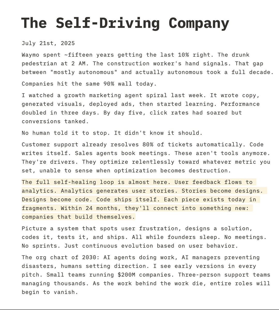 nikunj's tweet image. Waymo spent 15 years getting from 90% to mostly autonomous. Companies are about to learn the same lesson..