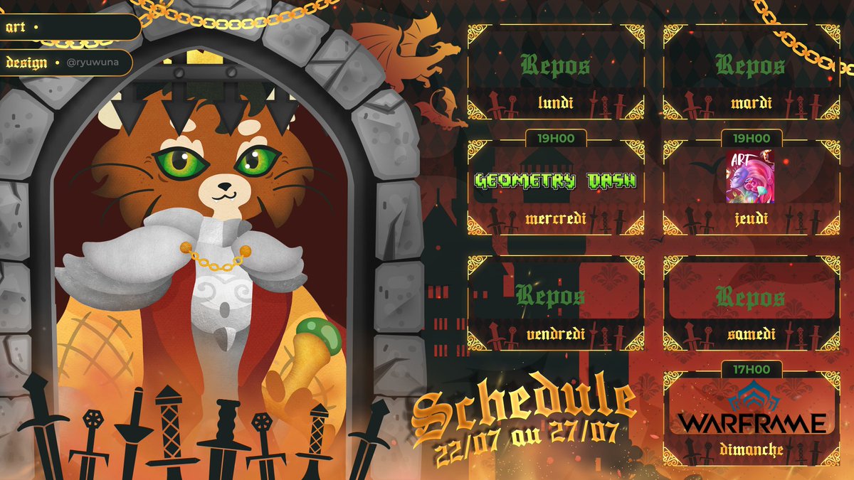 SeigneurEXZOR's tweet image. Salutation à tous !
Voici le planning de la semaine =^w^=
On reprend du Geometry dash enfin !!
Et aussi de l'art tant attendu !!
Des bisous à tous !
#planning