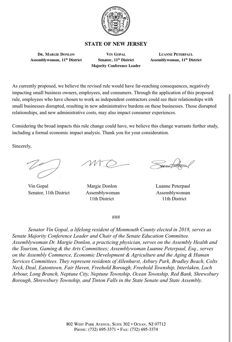 thekimkavin's tweet image. 🚨🚨🚨
Three more DEMOCRATS in Trenton say proposed NJDOL rule would “hurt independent contractors”
🚨🚨🚨