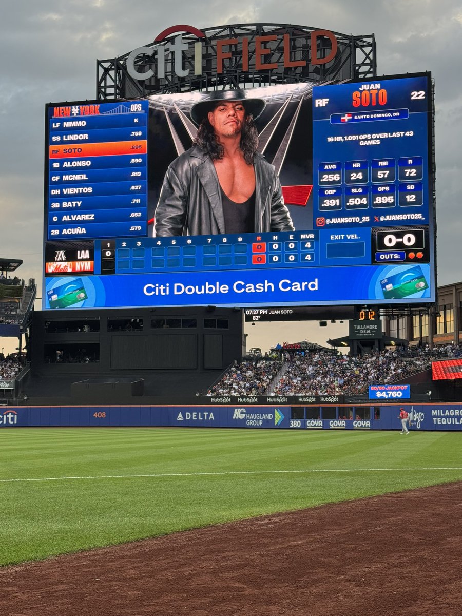 SNY_Mets's tweet image. The Citi Field headshots for Brandon Nimmo, Francisco Lindor and Juan Soto on WWE Night 🤣