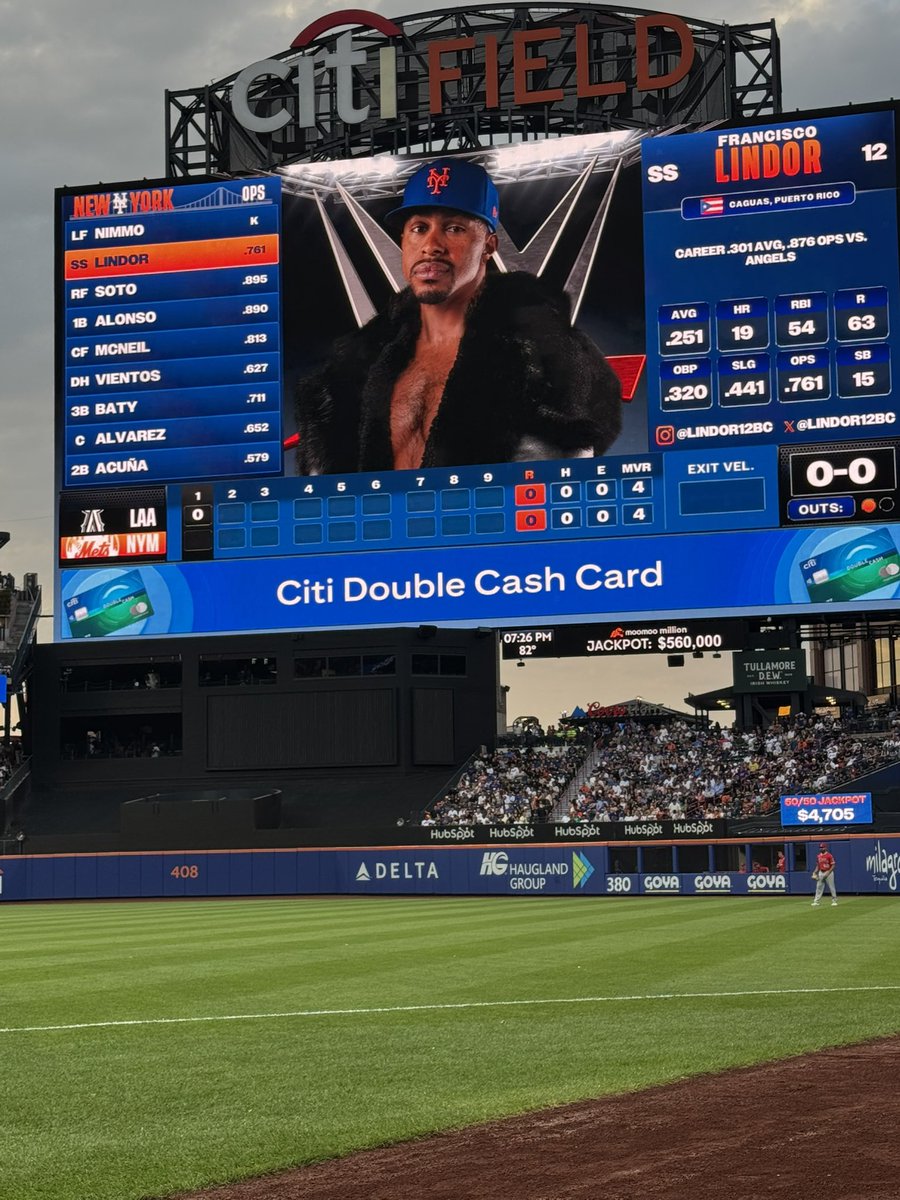 SNY_Mets's tweet image. The Citi Field headshots for Brandon Nimmo, Francisco Lindor and Juan Soto on WWE Night 🤣