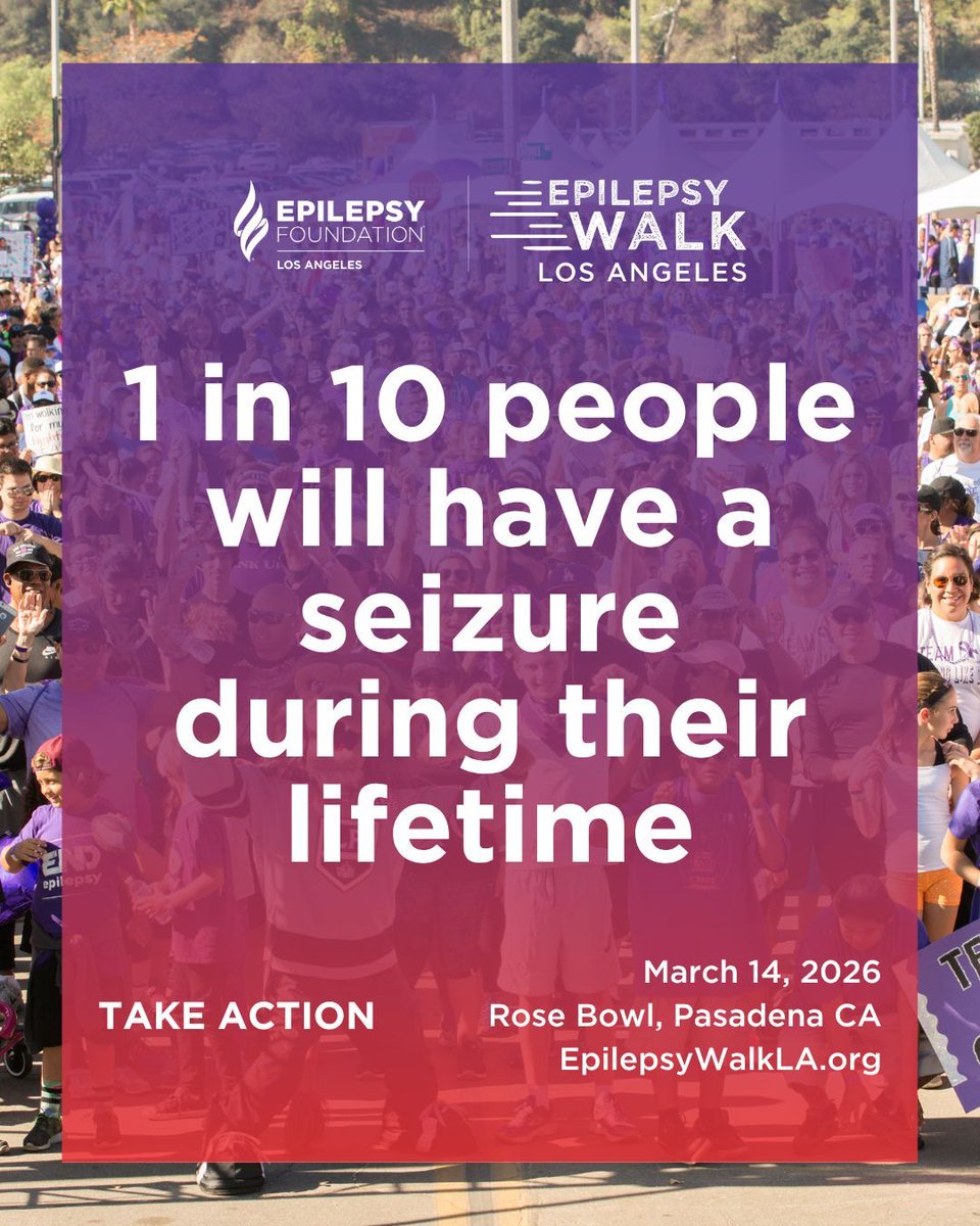 EpilepsyFdnLA's tweet image. 1 in 10 will have a seizure in their lifetime. Seizures and epilepsy affects more people than you think. ๐โ Join the movement - register for our Walk on March 14, 2026 today!
Link: EpilepsyWalkLA.org