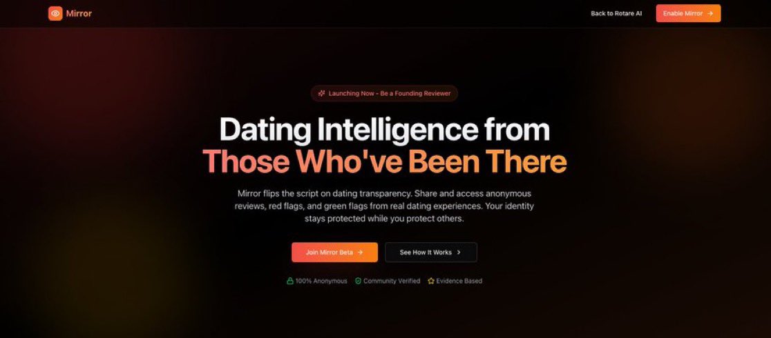 Son_ImSleep's tweet image. For years, women have had an anonymous system to vet men.
Whisper networks. Group chats. Even entire apps designed to judge you before you’ve had a chance to speak.
They called it “safety.”
We call it unchecked power.
Introducing Mirror by Rotare AI the first platform that…