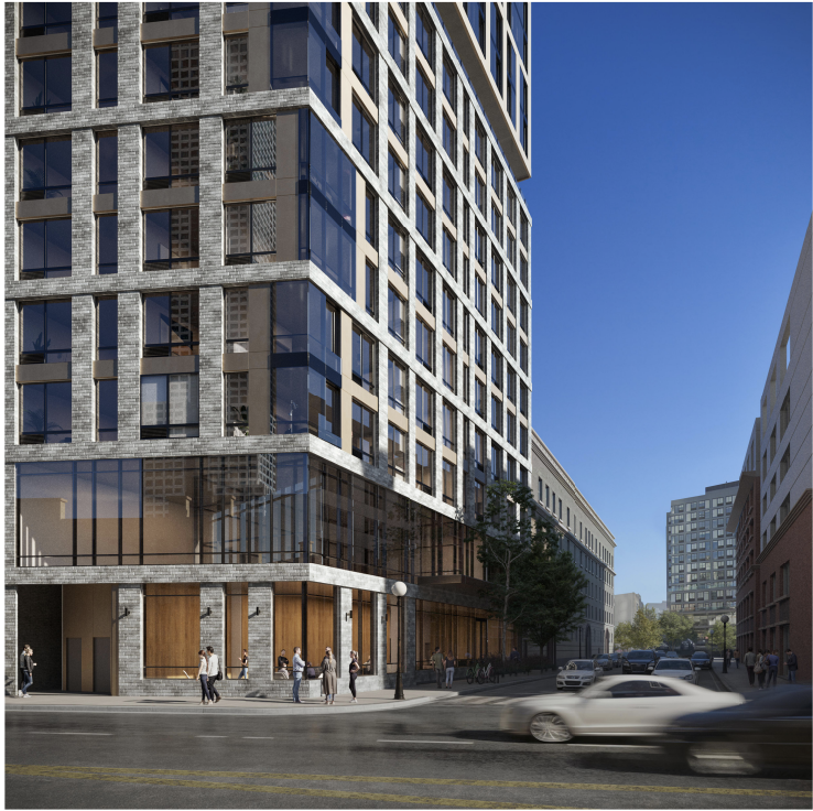 3_under_scores_'s tweet image. Renderings of new 29-story proposal for 54 Jones St in Journal Square, JC. 190 apartments, retail, and 96 bike parking spots on a 6,234 sq ft lot. FAR 23. 1328 du/ac. This was slated for a 10-story building before the Journal Square affordable-housing rezoning in August 2024