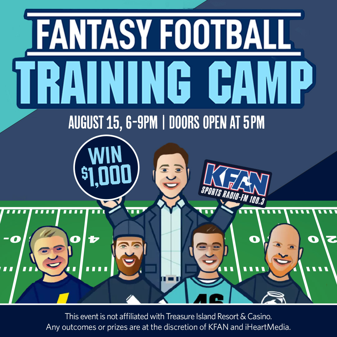 Join <a href="/PaulCharchian/">Paul Charchian</a> and <a href="/KFAN1003/">KFAN1003</a>’s Fantasy Football Weekly crew for Fantasy Football Training Camp at The Island on Friday, August 15! Prepare to tackle this season with all the data, picks and tips from the experts. Doors open at 5pm!

Details: TIcasino.com