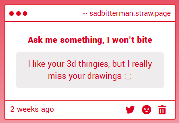 sadbitterman's tweet image. I miss them, too. Lately, I haven't had any passion for drawing. I force myself to scribble something when I have free time, but everything feels wrong. Getting off my meds has made me less productive in art. π«