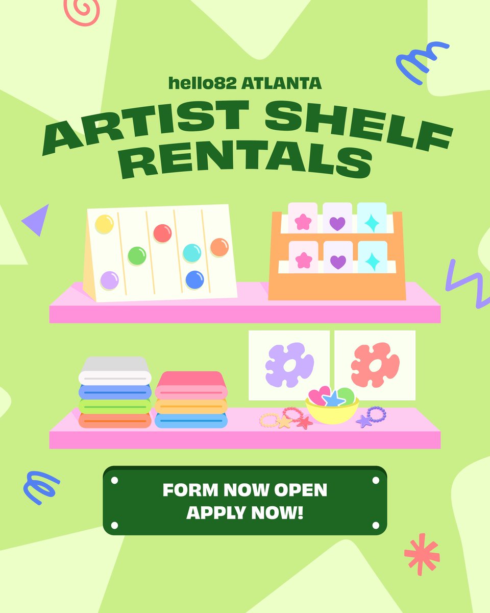 hello82ATLANTA's tweet image. ✨hello82 ATLANTA Artist Shelf Application✨

New opportunities are on the Horizon 🌅
Apply to rent an Artist Shelf and share your K-pop inspired items at hello82 ATLANTA today!

📥 forms.gle/PhCvioFhpdTnux…

#hello82 #hello82ATLANTA #82playground