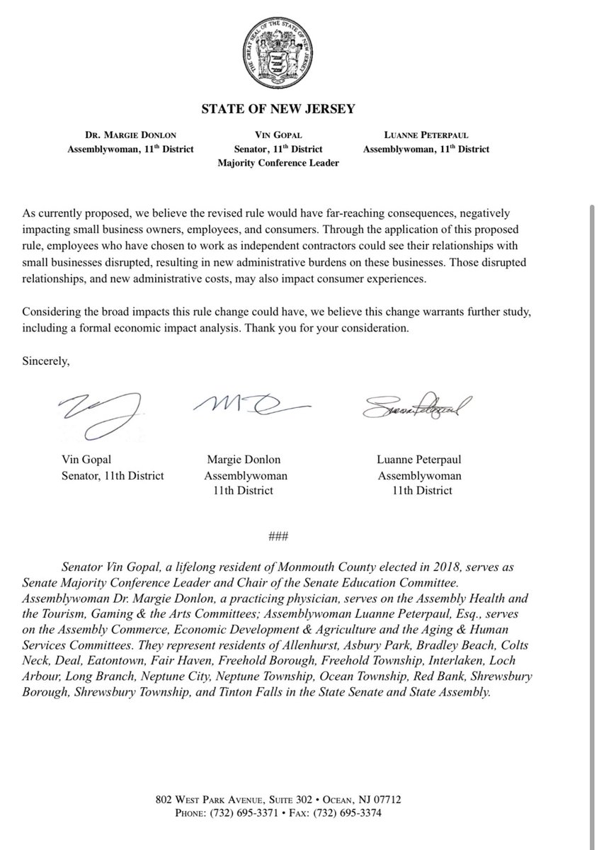 BiStateMC's tweet image. THANK YOU Senator @vingopal & Assemblywomen @DonlonPeterpaul for urging @NJDOLCommish to pause the new rule that would hurt independent
contractors in NJ. We are grateful for your support of the truckers at @PortNYNJ !
