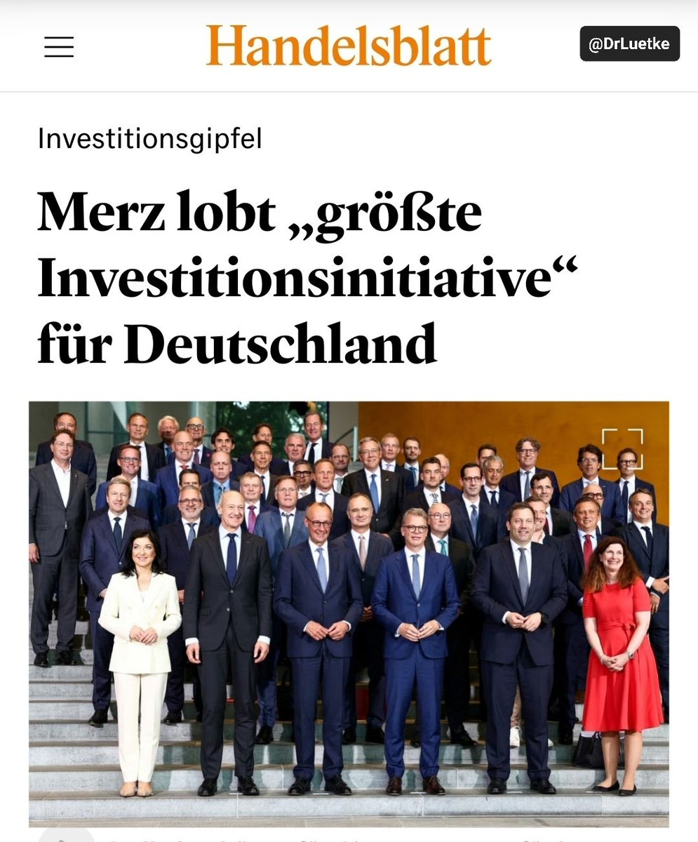 DrLuetke's tweet image. Wie zuvor Merkel und Scholz glaubt auch #Merz offenbar daran, dass "#Gipfel" irgendwas bewirken.
Erfolg kommt von Arbeit und Leistung. Nicht durch Geschwätz und Eigenlob auf.
Was, außer #Investitionsgipfel leistet die Politik?
Deshalb bleibt der Erfolg auch aus.