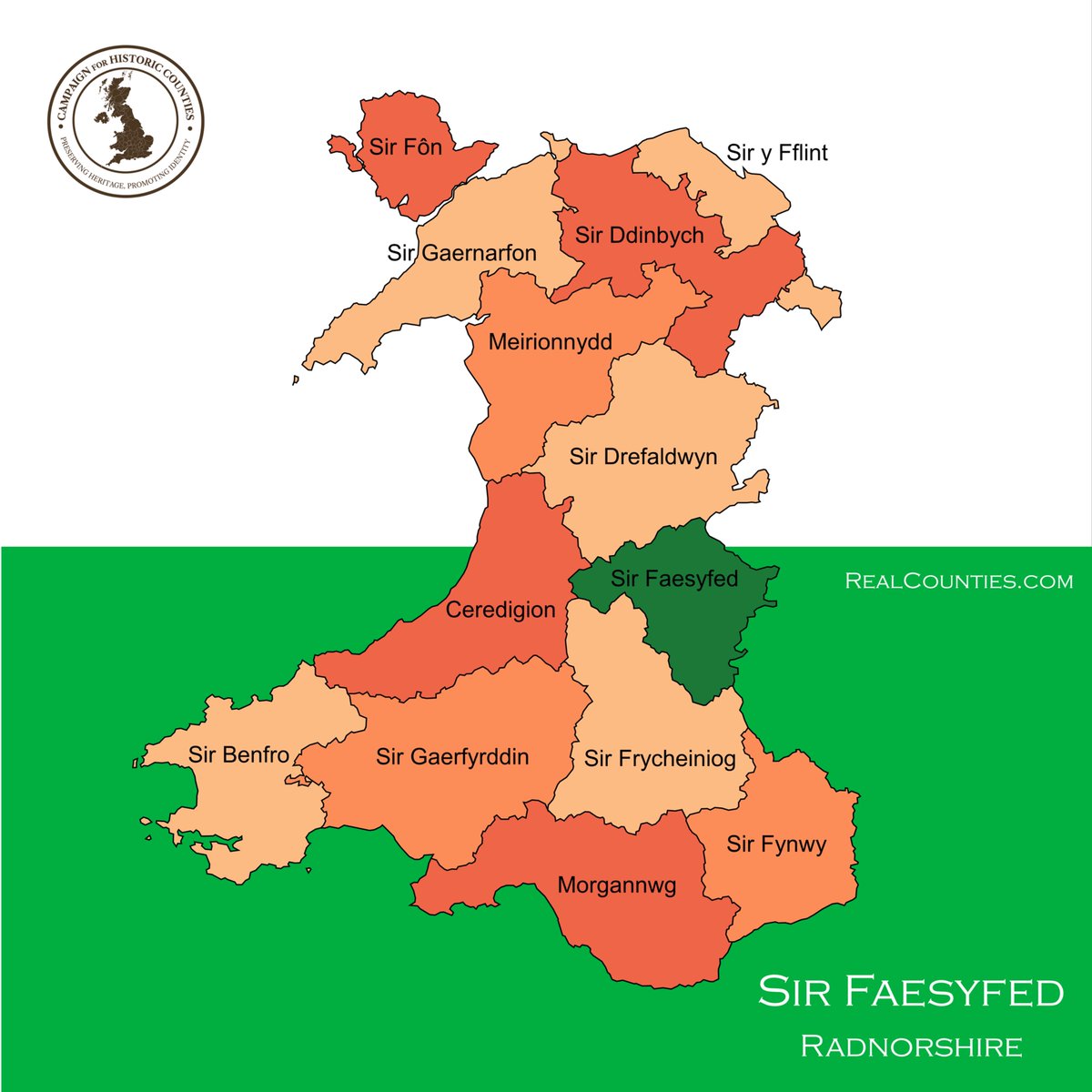 RealCounties's tweet image. Mae Syr Faesyfed yn sir fewndirol yng Nghymru.
Mae tiriogaeth ddaearyddol Syr Faesyfed yn cyfateb yn fras i diriogaeth Cymru rhwng Gwy a Hafren.
Daeth hyn o dan reolaeth Arglwyddi Marcher yn yr 11eg ganrif.