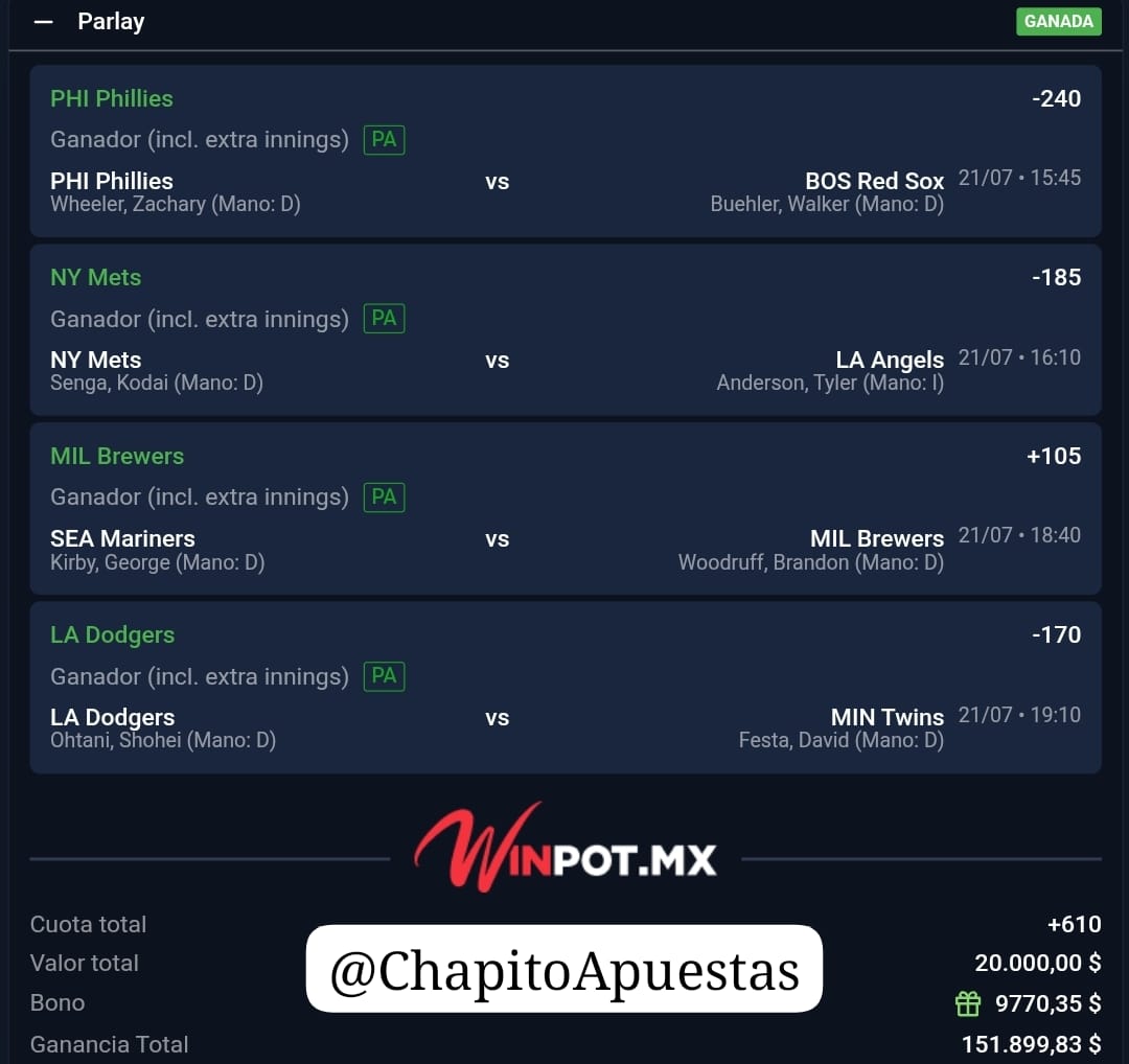 ChapitoApuestas's tweet photo. SE PRENDIÓ EL FUCKING CERRO 🔥🔥🔥 !!

Vean nada más la Chulada de Bomba que Ganamos en mi GRUPO PARLAYS ✅️💣 !!

NO PARAMOS DE HACER HISTORIA ❤️ !!!

Estamos Ganando todo por todos lados 🫶 !!

¿Quieres entrar a mi GRUPO PARLAYS? Mándame WhatsApp 👉 https://t.co/UlyIKyspmZ https://t.co/Q7b4C47Kqt