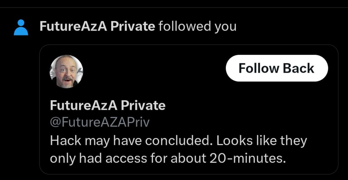FutureAZA's tweet image. The account I'm screenshotting here is NOT ME.
Please report if you're able.