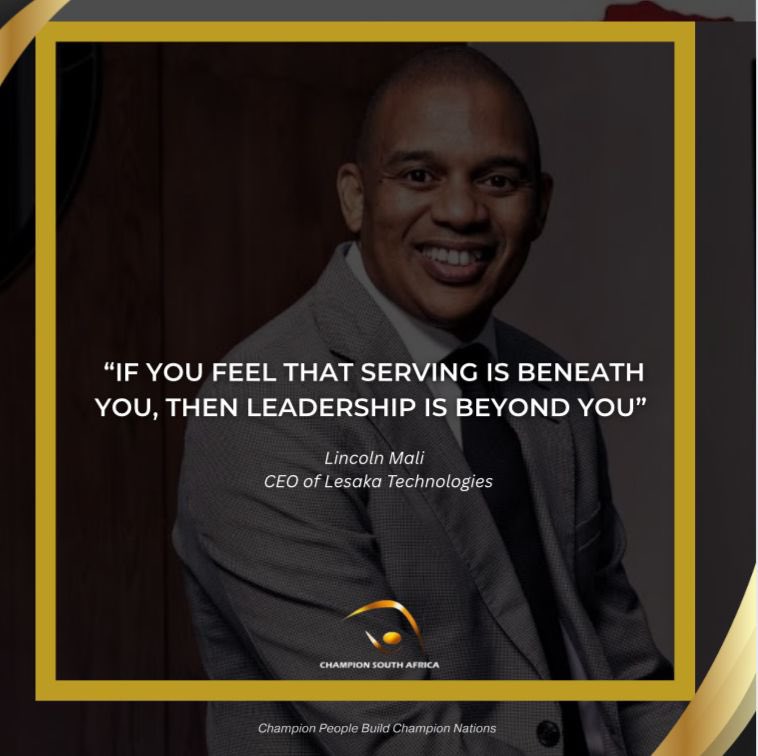 ChampionSAfrica's tweet image. “If you feel that serving is beneath you, then leadership is beyond you” - Lincoln Mali CEO of Lesaka Technologies
#ChampionSouthAfrica
#Leadership @lincoln_mali
