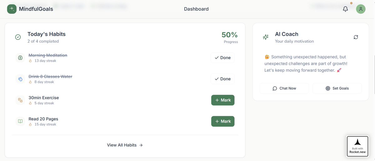 ajaysharma_here's tweet image. 🚨 Just built a full Personal Growth web app — all from a single prompt.
No devs. No Figma. No code
Here’s how I built a habit tracker, goal planner & AI coach in one flow: