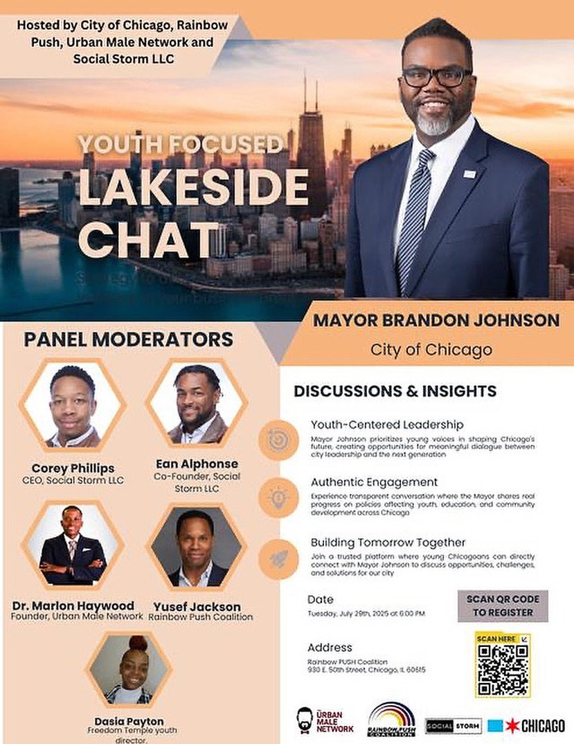 RPCoalition's tweet image. 🚨 Happening This Tuesday! 🚨
Join Mayor Brandon Johnson and a powerful panel of community leaders for a Youth-Focused Lakeside Chat — an inspiring evening of real talk, bold ideas, and community-driven change. 💬🔥
We’re diving into youth-centered leadership, authentic…