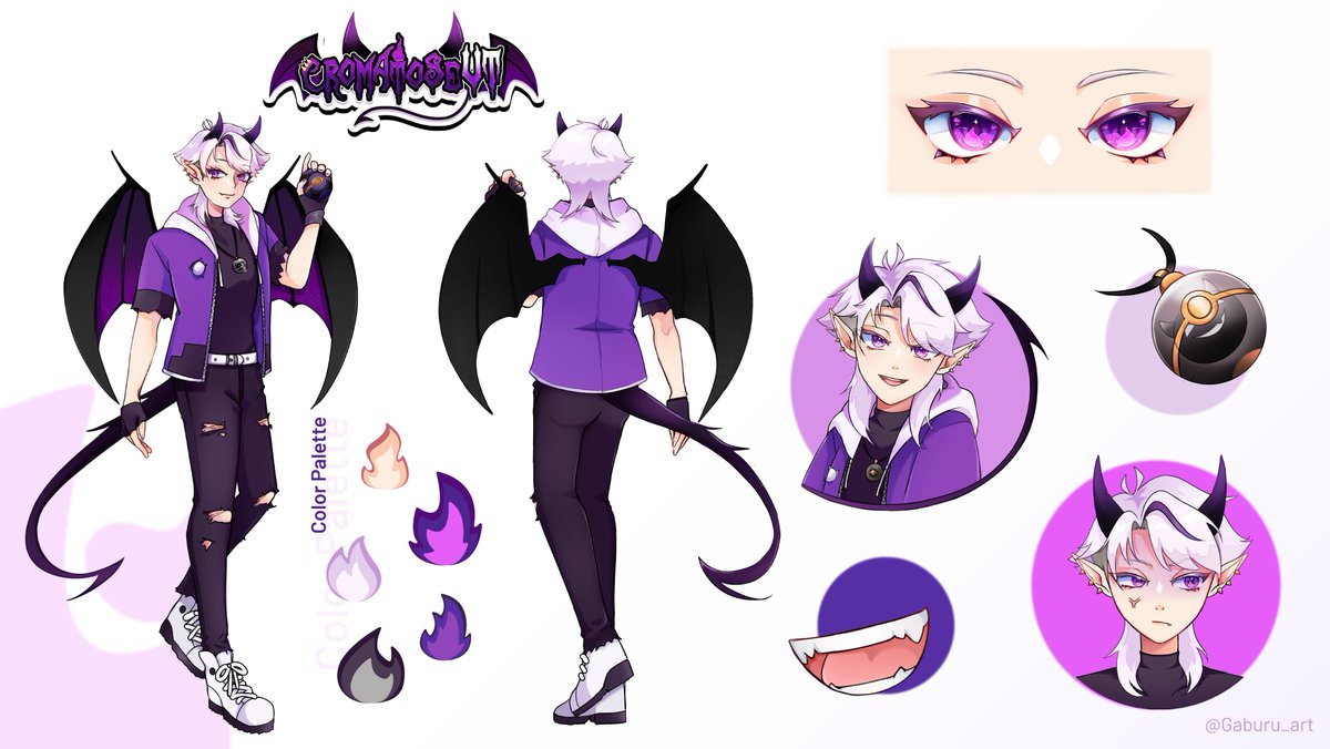 CromatoseVT's tweet photo. My debut was a few weeks ago and I keep forgetting to post the ref sheets! 
Here is my full 2.0 ref sheets with both outfits! 
Art made by: @Gaburu_art 
Second outfit &amp; Grimoire designed by: @MenguStrawbs https://t.co/PSgRm0Lp5A