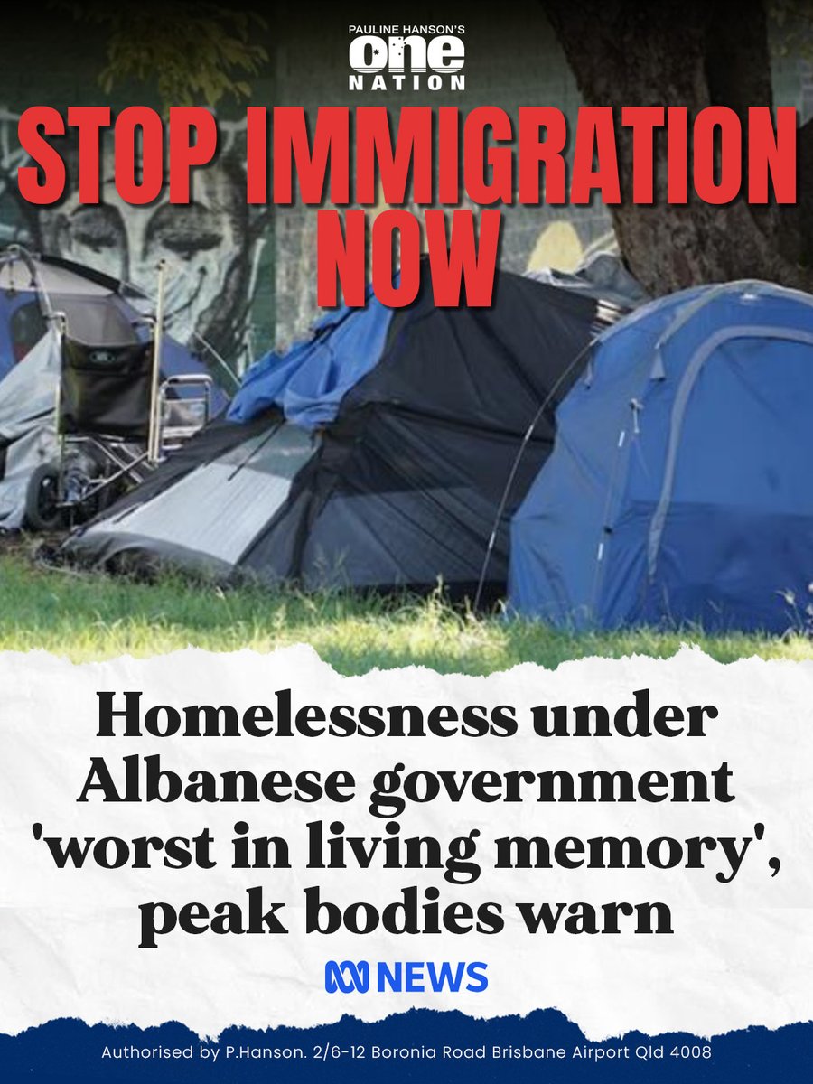 OneNationAus's tweet image. On the day parliament resumes, even the ABC admits that homelessness under Albo has soared. In fact, Albanese loves the homeless so much all he seems to do is multiply them.
Only One Nation has the guts to present policies that will slash immigration and ease the housing crisis,…