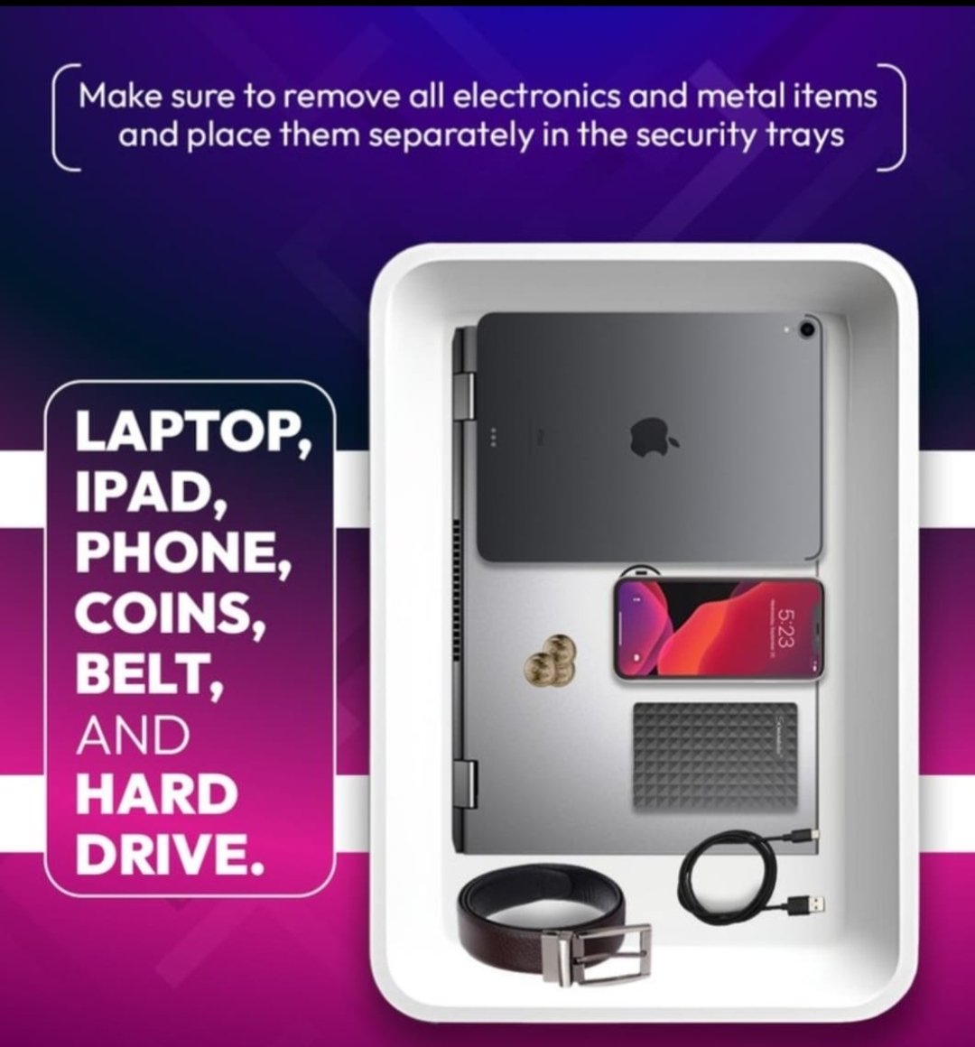Veer Savarkar International Airport (@aaivsiairport) on Twitter photo Kindly place all electronic items (laptops, tablets, chargers, etc.) in the tray at the security checkpoint for smooth screening.
Your cooperation ensures faster and safer travel for all. ✈️
#VSIAirport #TravelTips #AirportSecurity
<a href="/AAI_Official/">Airports Authority of India</a>
<a href="/aairhqer/">AAI, RHQ, Eastern Region</a> Kindly place all electronic items (laptops, tablets, chargers, etc.) in the tray at the security checkpoint for smooth screening.
Your cooperation ensures faster and safer travel for all. ✈️
#VSIAirport #TravelTips #AirportSecurity
<a href="/AAI_Official/">Airports Authority of India</a>
<a href="/aairhqer/">AAI, RHQ, Eastern Region</a>