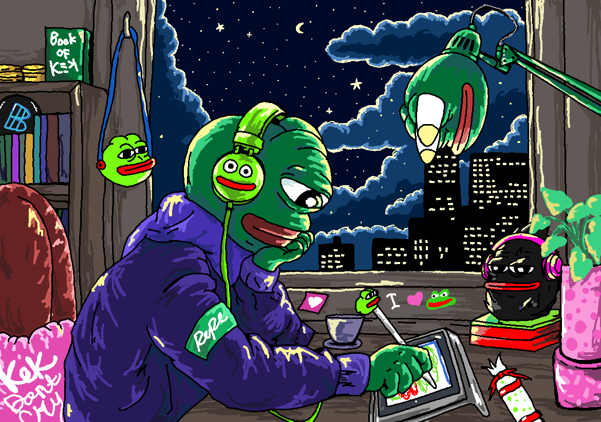 pepecoins's tweet photo. The stars are shining, and the https://t.co/b65oQtSihu Art team is busy cookin' https://t.co/NwBc0qQoVR