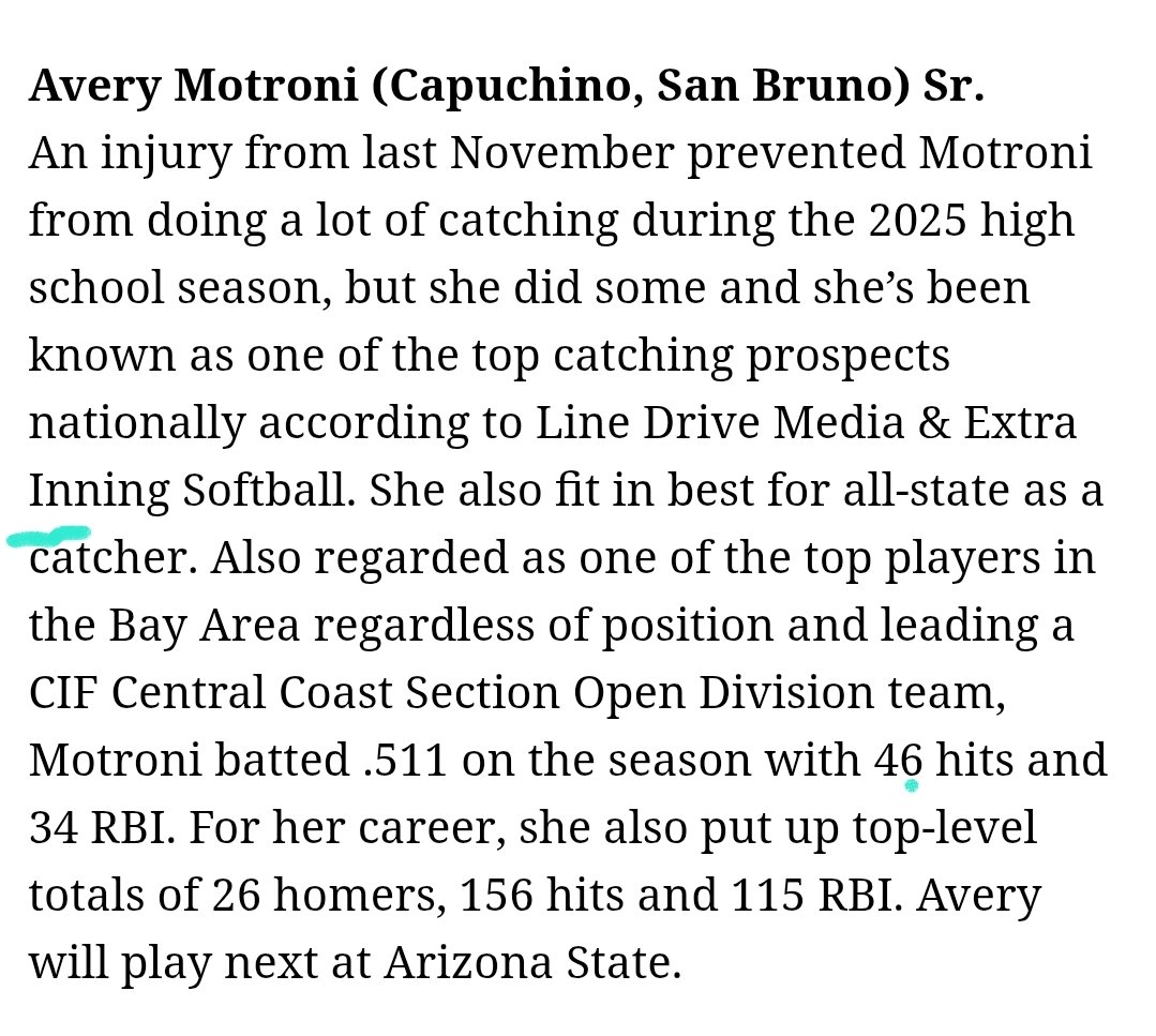 averymotroni14's tweet image. Thank you @CalHiSports for the honor of being named 1st Team All-State. California is a big state and this is a big honor. @coachcbartlett @LineDsoftball @ExtraInningSB @SoftballDown @caphighmustangs @westcoastpreps_ @Coach_JBloomer @JMan4514 @hailey_decker @Jkolaitis33