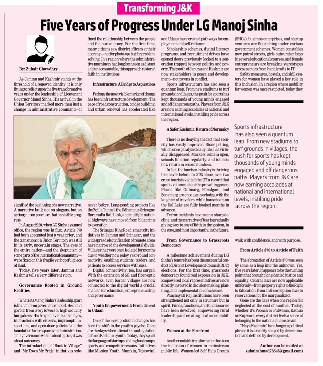 ZubairChowdhary's tweet image. Transforming J&K: Five Years of Progress Under LG @manojsinha_
I write For Fisheye newspaper, Published in #Srinagar
Need Soft in pdf copy contact me on my mail 👇
Zubairahmad78646@gmail.com
@OfficeOfLGJandK @diprjk
@GulamAliKhatana @LtGenDPPandey @ChinarcorpsIA…