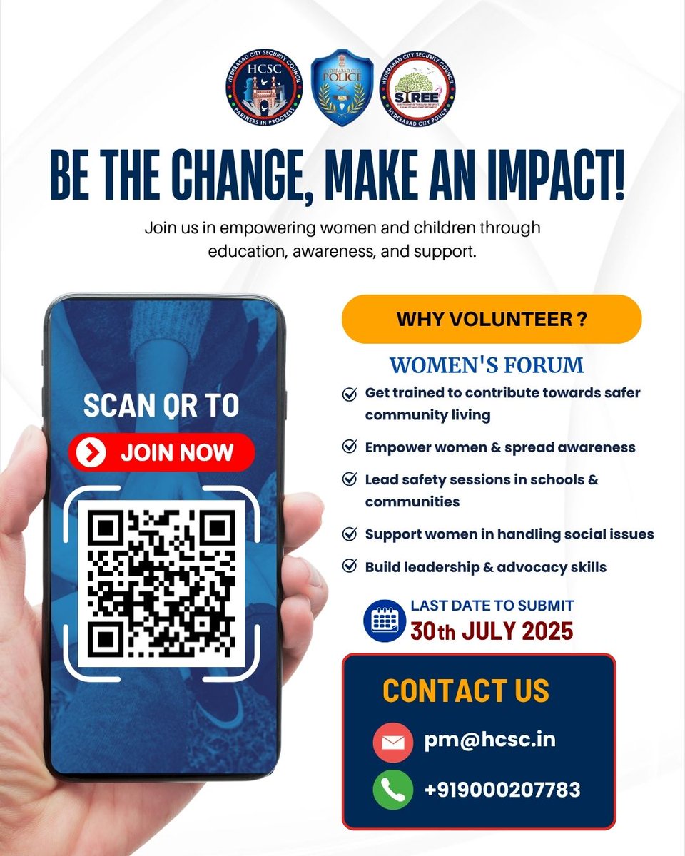 HCSC_Hyd's tweet image. 🌟 Be the change you wish to see! 🌟 Volunteer to empower women &amp;amp; children through safety sessions &amp;amp; social advocacy. Training provided. Make a real impact in your community. Register by July 30, 2025 👉 forms.gle/7mWDYkzRpUTz6K…

#VolunteerForChange #Volunteer