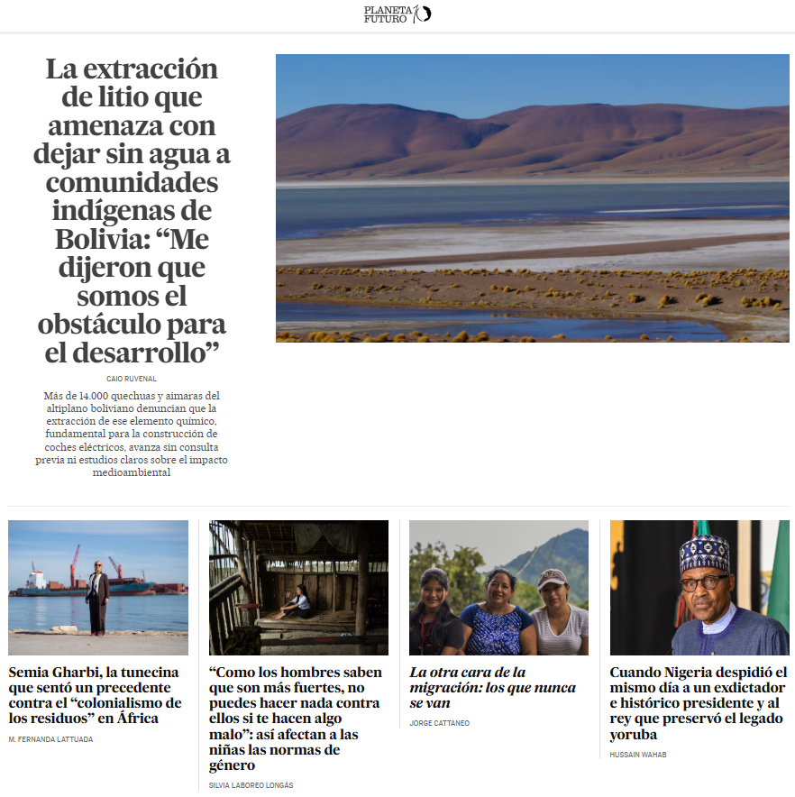 Hoy en #Portada

🇧🇴La extracción de litio que amenaza con dejar sin agua a comunidades indígenas de Bolivia

🗑️Semia Gharbi, la tunecina que sentó un precedente contra el “colonialismo de los residuos” en África

Y más en elpais.com/planeta-futuro/