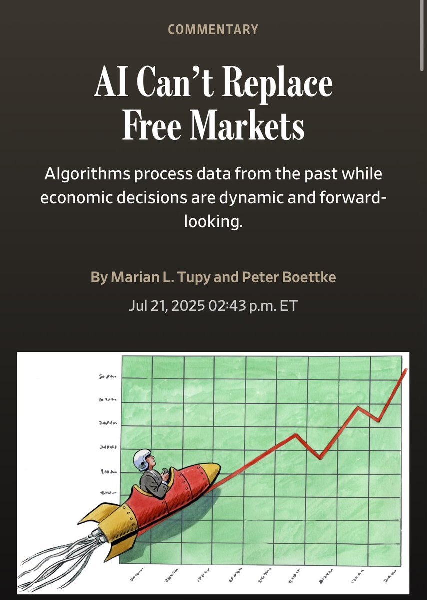 VanceGinn's tweet image. Great price in @WSJ by @PeterBoettke and @Marian_L_Tupy on how people in the marketplace can deal AI.
Read: wsj.com/opinion/algori…