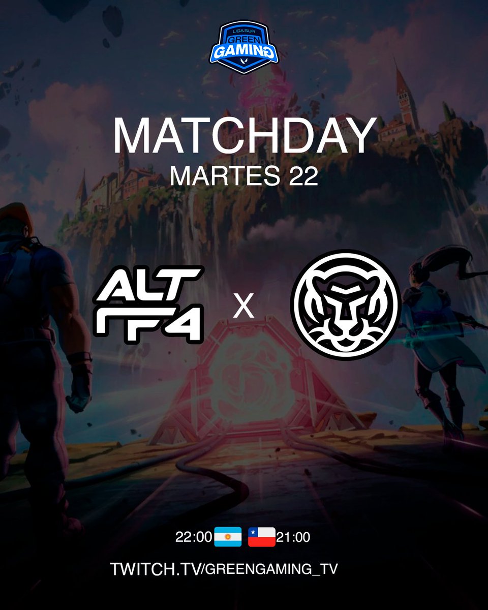 ALT-F4 (@altf4_vlr) on Twitter photo 🔰Hoy nos toca enfrentarnos a <a href="/AlphaGamingG_/">Alpha Gaming Group</a> en la <a href="/LigaGreenGaming/">Green Gaming 🍀</a>
💫Esperamos su apoyo a partir de las 22:00 🇦🇷 / 21:00 🇨🇱
📺twitch.tv/greengaming_tv 🔰Hoy nos toca enfrentarnos a <a href="/AlphaGamingG_/">Alpha Gaming Group</a> en la <a href="/LigaGreenGaming/">Green Gaming 🍀</a>
💫Esperamos su apoyo a partir de las 22:00 🇦🇷 / 21:00 🇨🇱
📺twitch.tv/greengaming_tv