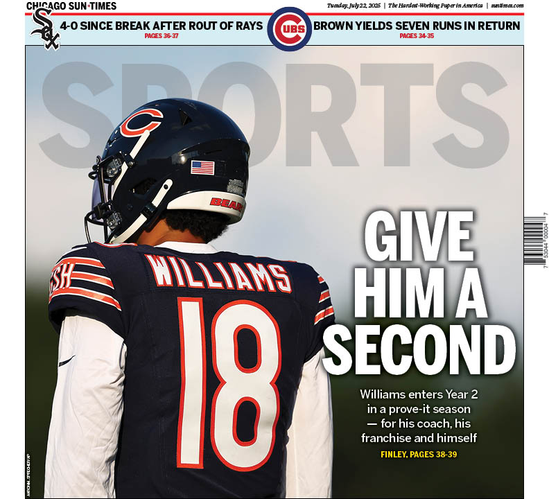 suntimes_sports's tweet image. Back page for Tuesday. Our @PatrickFinley reports on Caleb Williams entering Year 2. trib.al/i8m1M4X