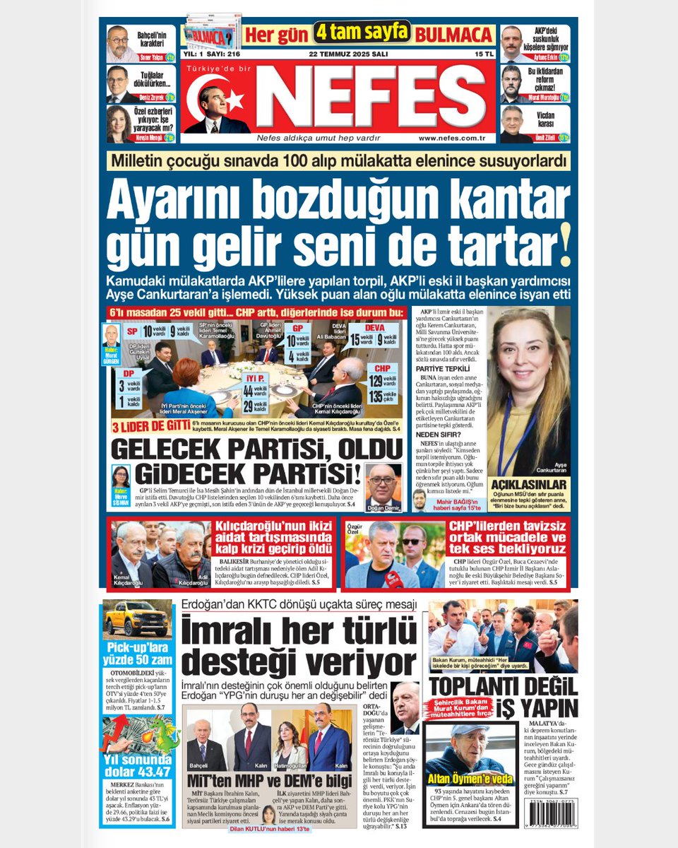Milletin çocuğu sınavda 100 alıp mülakatta elenince susuyorlardı

Ayarını bozduğun kantar gün gelir seni de tartar!

Kamudaki mülakatlarda AKP’lilere yapılan torpil, AKP’li eski il başkan yardımcısı Ayşe Cankurtaran’a işlemedi. Yüksek puan alan oğlu mülakatta elenince isyan etti