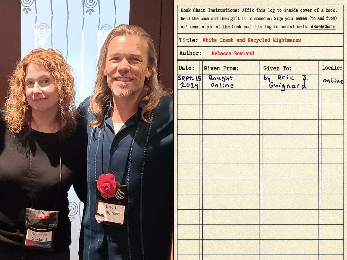 ericjguignard's tweet image. Highlighting #BookChain 16!

WHITE TRASH AND RECYCLED NIGHTMARES (@DeadSkyPub) by Rebecca Rowland

Tracked as ericjguignard.blogspot.com/2025/07/book-c…

Where to next? Only chance and the last reader involved may determine! #BookChainChallenge