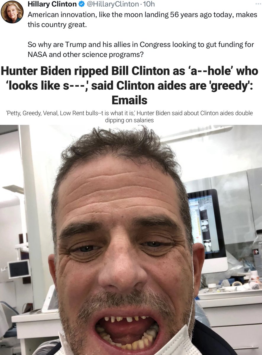 JamesHartline's tweet image. DOGE Police Blotter: Russia Collusion Delusionist Hillary Clinton pops up out of the DC Swamp sewer to gaslight the public with bogus claims that President Trump and Congressional Republicans are gutting NASA and investments in science. Faced with major Department of Justice…