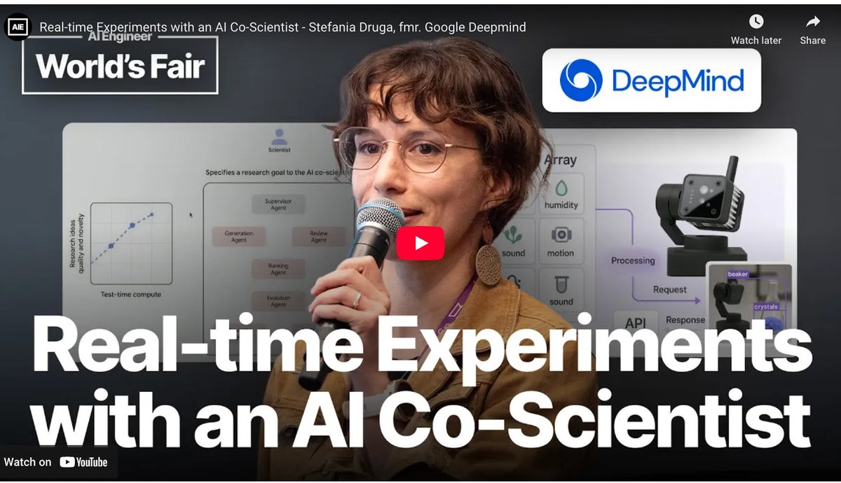 Stefania_druga's tweet image. Last week I introduced LabMind 👩🔬, a real-time AI co-scientist to support researchers with their experiments.
You can now watch my talk from @aiDotEngineer conference in San Francisco where I did a live demo of the platform.
If you are curious to try LabMind and want to…