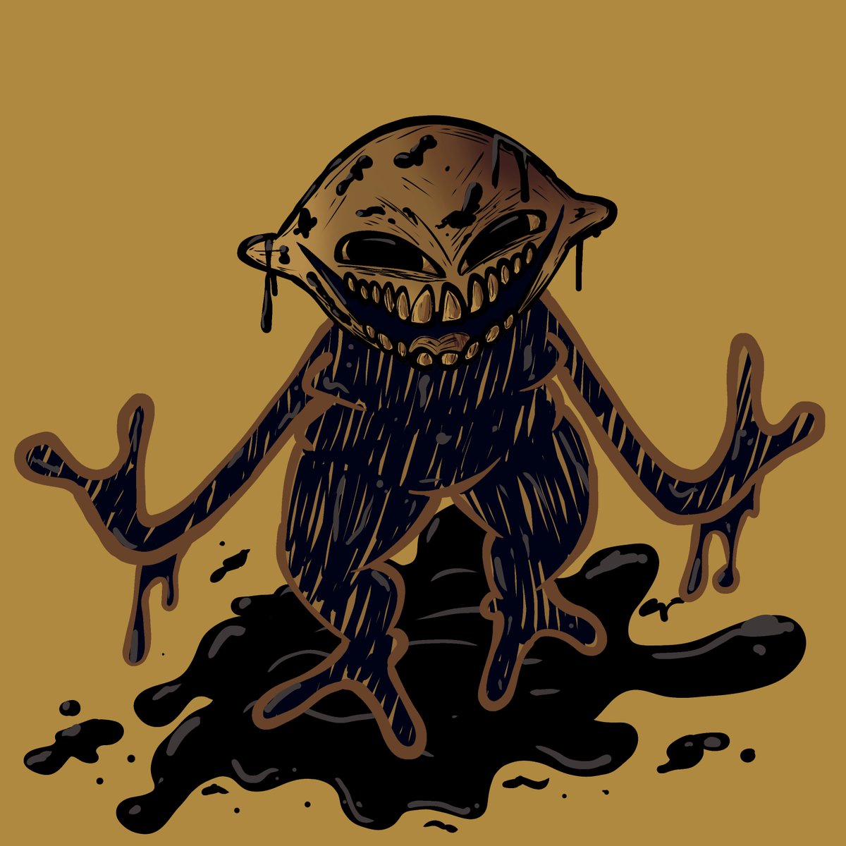 FidgetyAttic's tweet image. after drawing monsters face on that one batdr character I then got the idea to make him how I think hed look in the bendy world hope yall like it #fnf #fnfmonster #fanart #bendy