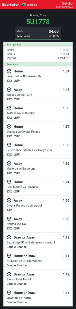 Mauwezo_1's tweet image. 💰HUU MKEKA UNA ODDs 34 NIMEZICHAMBUA VIZURIIII HII NI PESA KABISA SEMA unaanza mwezi wa 8