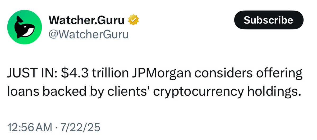 3orovik's tweet image. do you realize that crypto backed loans unlock INSANE levels of liquidity without needing to sell!
Institutional investors will LOVE this
This might be the MOST bullish news yet!!